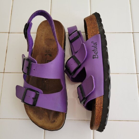 Birkenstock Shoes - Birkenstock Betula 7 Narrow Purple Birko Flor Leather Cork Sandals Summer 38 MIL